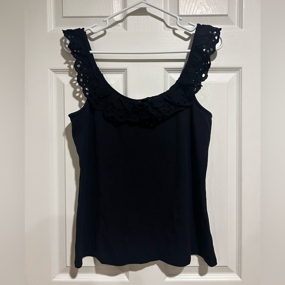 Ann Taylor Women’s Elegant Navy Lace Trim Blouse Top Sz. Large